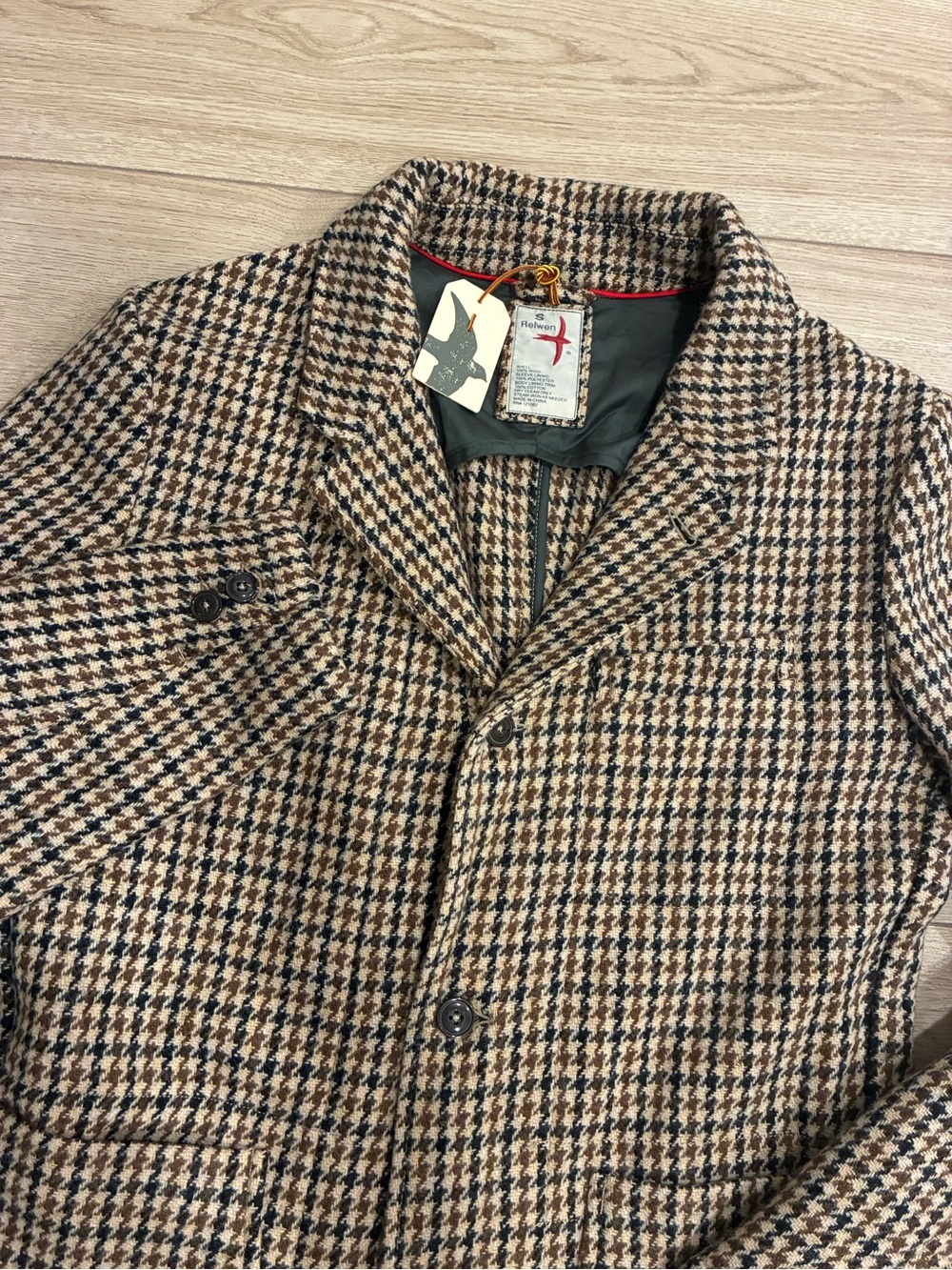 NWT Relwen Men’s Heritage Trap Blazer Guncheck Camel Size S
